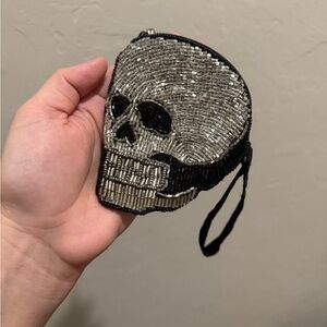 Silver Beaded Skull Wristlet Coin Purse